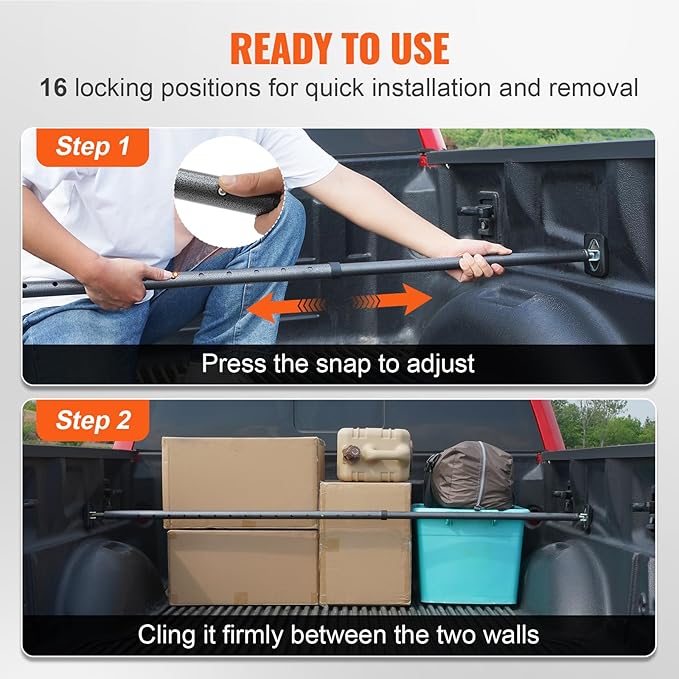 VEVOR Cargo Bar, Truck Bed Bar Adjustable from 40" to 73", Heavy-Duty Steel Cargo Stabilizer Bar with 220 lbs Capacity, Truck Load Bar Stop Sliding for Pickup Truck Bed, SUV