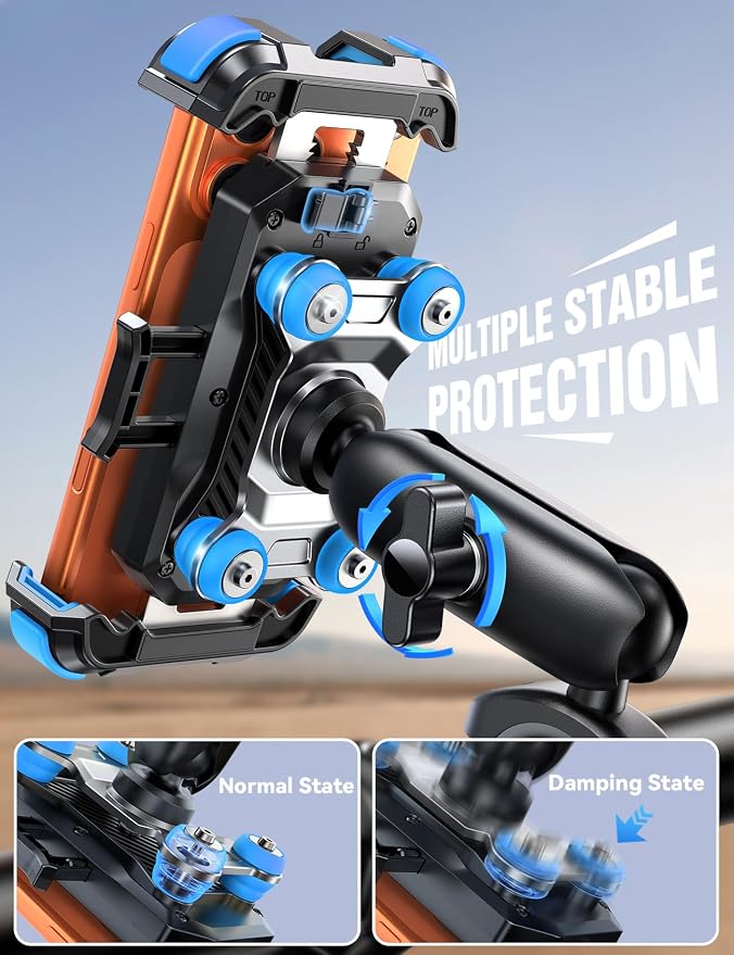 JOYROOM Motorcycle Phone Mount Holder - [Dual Vibration Dampener] 100mph Anti-Shock Phone Holder for Motorcycle [Metal Adjustment Arm] Bicycle Bike Phone Holder Mount for 4.7-7" Cell Phones, Blue