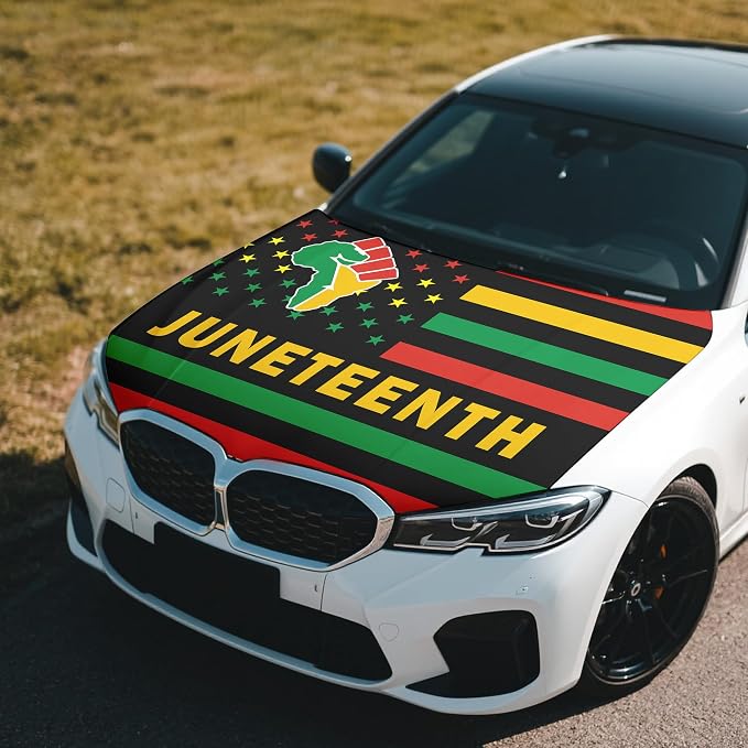 Juneteenth Flag Car Hood Cover - 4x5 Feet Car Bonnet Banner | Universal Fit, Elastic Polyester, Stretchable