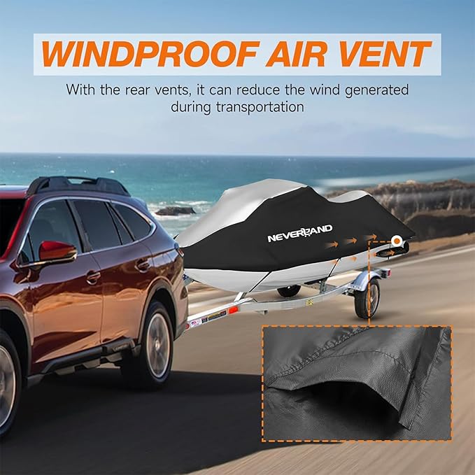 Jet Ski Cover Jetski Cover Compatible with Yamaha Seadoo, Trailerable Jet Ski Covers 2 3 Seater UV Resistant Waterproof Heavy Duty Jetski Covers with 2 Air Vents Suitable for PWC Lengths 115'' to 120"