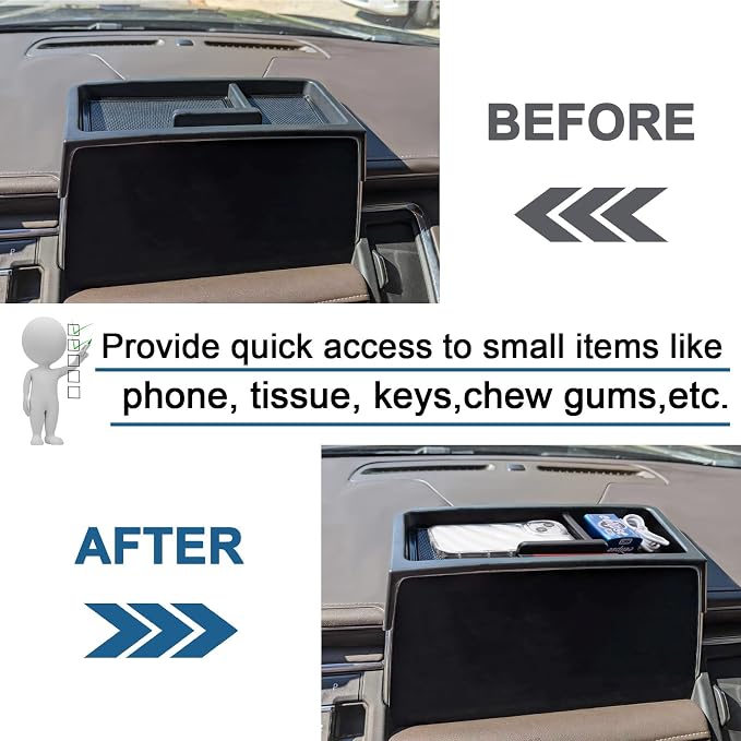TOPINSTALL Dash Center Console Tray and Power-Sliding Console Black Tray Compatible with 2021-2023 2024 Tahoe/Suburban/Yukon Accessories, Full-Size Armrest Organizer New Dashboard Storage Organizer