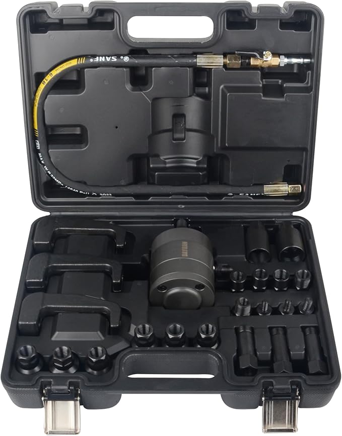 DAYUAN 24pcs Pneumatic Diesel Injector Puller Air Vibration Injector Removal Tool Kit Bundle with Upgraded 3L Brake Bleeder Kit