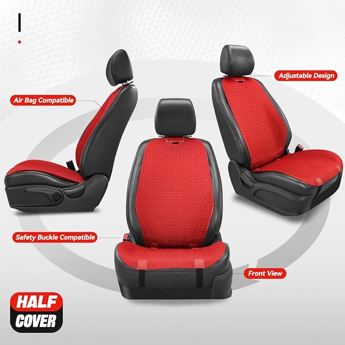 Auto Dynasty Car Seat Covers Front Set, Anti-Slip Automotive Interior Covers, Breathable and Comfort Car Seat Protectors, Airbag Compatible, Universal Fit Most Vehicles, Red (Protex Series)