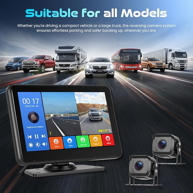 RV Backup Camera,7'' Backup Camera Monitor,1080P 4K,2 Channels,Wide Angle,DIY Guide Lines,Night Vision,IP69 Rear View Camera Waterproof+5m/15m Extension Cord for Bus/RV/Truck/Trailer-Plug and Play