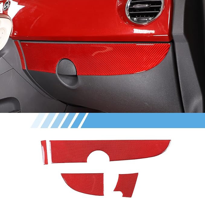 Fit for Fiat 500 2011-2019 Soft Carbon Fiber Car Center Console Decorative Protector Strip Sticker Car Interior Accessories 4PCS (Red Carbon)