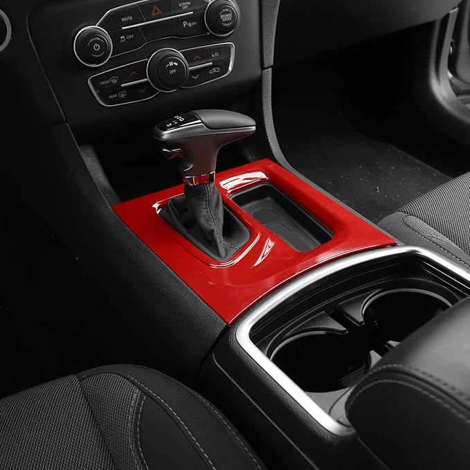Jimen Fit for Dodge Charger 2015-2023, Center Console Dash Instrument Panel & Gear Shift Cover Trim (Red)