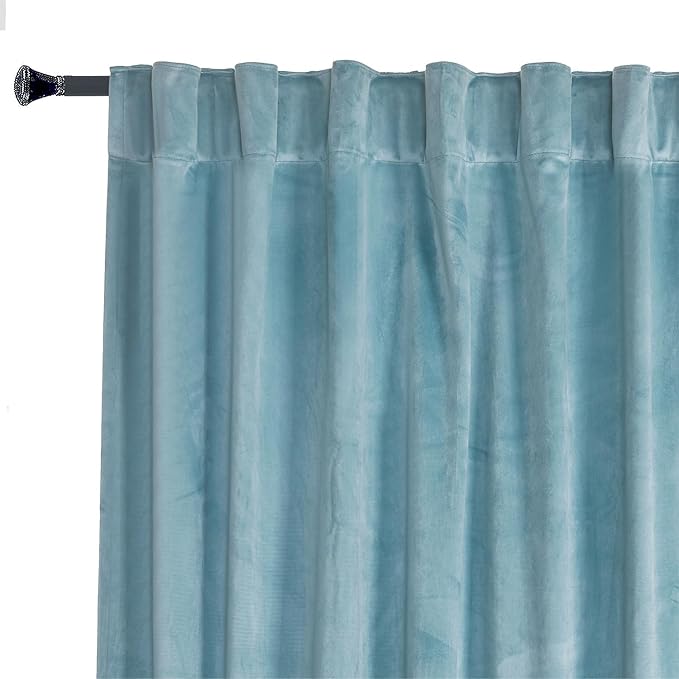 Roslynwood Luxury Soft Eggshell Blue Velvet Curtains 72 inches Long Back Tab Thermal Insulated Blackout Window Drapes for Living Room/Bedroom/Dining Room, W52 x L72, 2 Panels