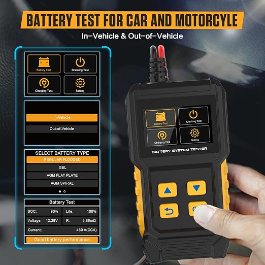 BT360 Car Battery Tester 12V 24V 30-2000 CCA Load Tester Starter Alternator Tester Automotive Charging Cranking System Tester for Motorcycle Car Truck SUV ATV Boat
