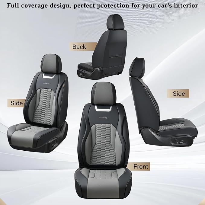 Coverado Car Seat Covers Full Set, 5 Seats Nappa Leather Seat Covers for Cars, Waterproof Automotive Car Seat Covers Interior Accessories Universal Fit Most Sedans, SUVs, Pick-up Trucks(Black&Gray)
