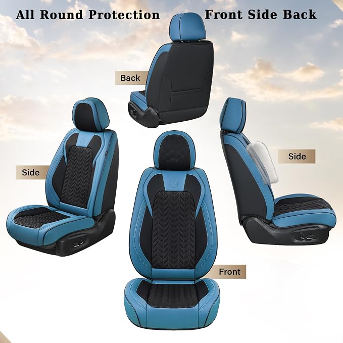 Coverado Car Seat Cover Winter, Front Seat Cover, 2PCS Car Seat Protector, Seat Covers for Cars, Breathable Faux Leather Car Seat Cushion, Car Seat Protector, Blue Car Seat Covers Fit Most Vehicles