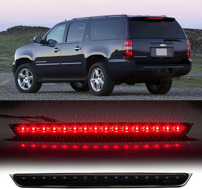 Third 3rd Brake Light LED for 2007-2014 Chevy Tahoe/Suburban/GMC Yukon & XL, High Mount Rear Brake Lights Assembly, Waterproof Center Cab Lamp Stop Light (Black)