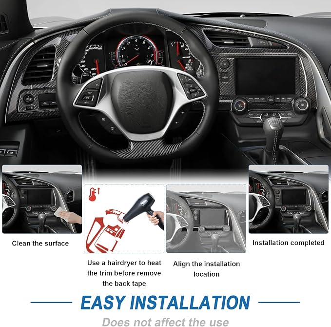 12PCS Real Carbon Fiber Center Control AC Air Vent Trim Compatible with Corvette C7 2014–2019, Interior Decal Sticker Accessories