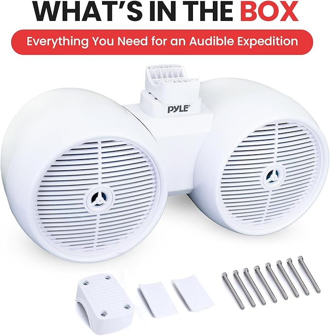 Pyle Dual Waterproof Off-Road Speakers - 8" 300W 2-Way Marine Wakeboard Tower Sound System w/LED Light, Full Range Outdoor Stereo Speaker for Car, ATV, UTV, Jeep, Boat, Includes Brackets (White)
