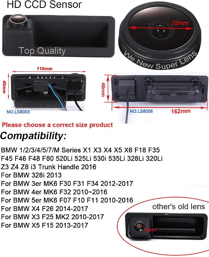 Super Starlight pro HD Car Reversing System Parking Assistance -Waterproof Trunk Handle Camera, for BMW 1/2/3/4/5/7/M Series X1 X3 X4 X5 X6 F18 F35 F45 F46 F48 F80/3er MK6 F30 F31 F34/4er MK6 F32