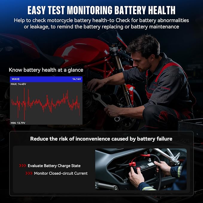iCarsoft MT V6 Motorcycle OBD2 Scanner for Aprilia, Full-System Motorcycle Bidirectional Diagnostic Tool with 88 Resets & 122 Active Test, Battery Test, 2 in 1 Motor Scan Tool+Car OBD2 Diagnostics