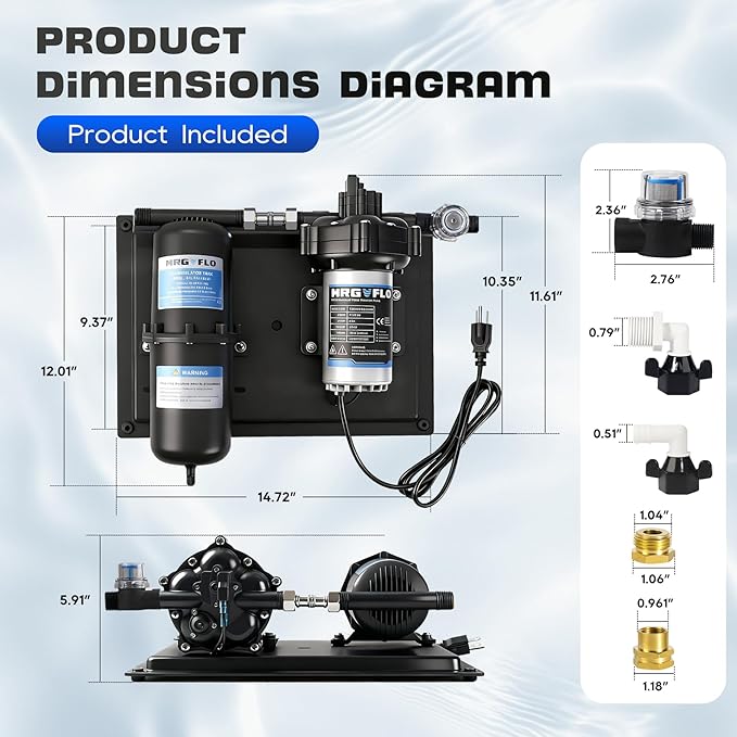 RV Water Pump 110V AC 7GPM 70PSI with 1L 125PSI Pre-Pressurized Accumulator Tank, Ultra-Quiet Water Pressure System for Homes, RVs, Irrigation & Marine Use