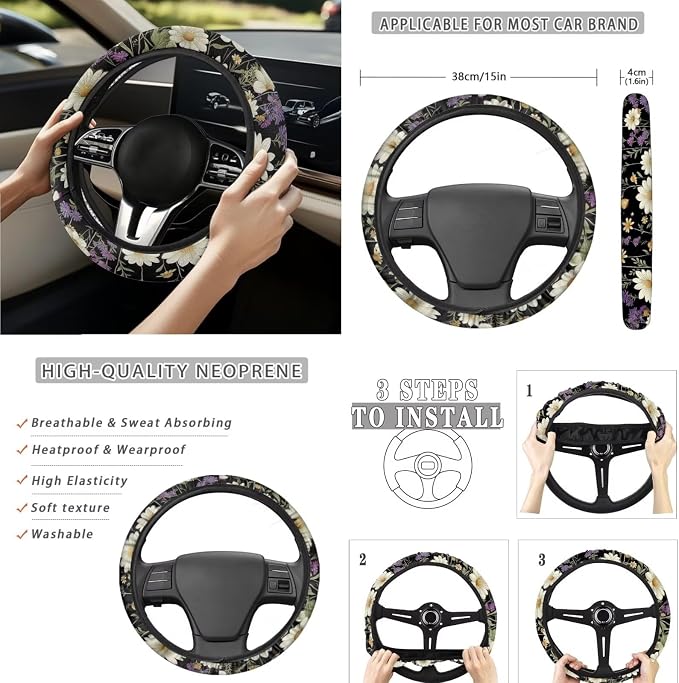 15 Pcs Moon Butterfly Auto Interior Accessories Car Seat Covers with Auto Steering Wheel Cover Seat Belt Covers Car Trash Can View Mirror Cover Coaster Keychains