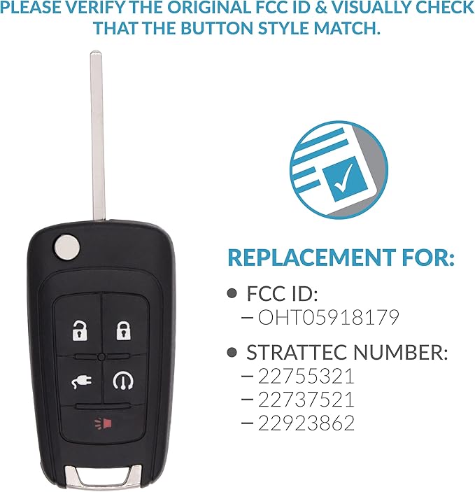 Keyless2Go Replacement for 5 Button PEPS Flip Key Chevrolet Volt OHT05918179 22923862