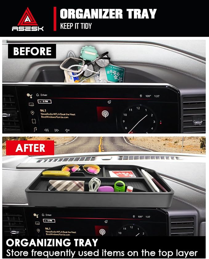 for 2022–2026 Silverado&Sierra 1500/2024–2026 Silverado 2500HD/3500HD 13.4 Inch Center Console Screen Organizer Center Console Screen Organizer Tray ABS Materials