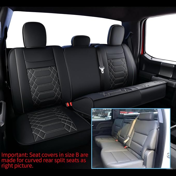 RISINGSTAR Silverado Sierra Faux Leather Seat Covers, Fit for 2014-2018 Chevy Silverado GMC Sierra 1500 and 2015-2019 2500HD 3500HD Crew Cab(Full Set, Black&Gray)