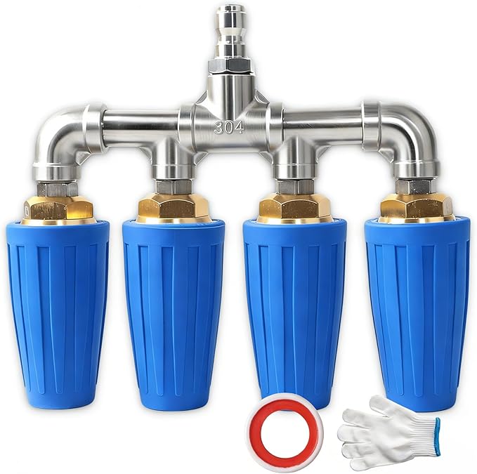 Quad Turbo Nozzle Pressure Washer, Quad Pressure Washer Nozzle, 360° Rotating 4000 PSI Turbo Nozzle with 1/4" Quick Connector 2.0 Orifice, 304 Stainless Steel for Driveway/Deck Clean(Blue)