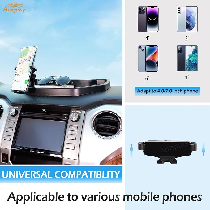 Aunginsy Center Console Dashboard Storage Tray with Phone Mount Compatible with Toyota Tundra 2007-2021, Instrument Multi-Functional Mobile Phone Holder Storage Box Organizer Tray Insert Accessories