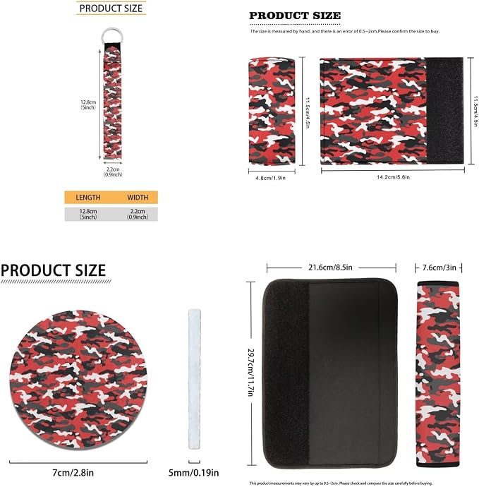 17Pcs Red Camo Print Car Seat Cover Set, Easy Install, Car Seat Cover with Mats Steering Wheel Cover Armrest Cover Car Seat Belt Covers Car Coaster Keychain Roof Gloves