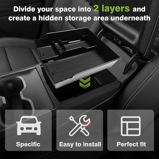 Muslogy Center Console Organizer Compatible with 2024-2026 GMC Acadia&Chevy Traverse Accessories Interior Storage Insert Tray Secret Compartment(Lower Center Tray+Console Organizer+Hidden Box)