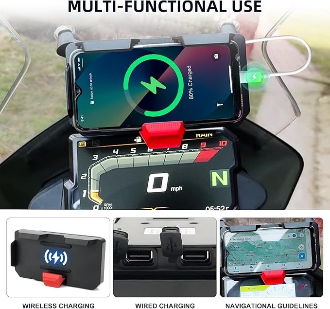 GPS Mobile Phone Motorcycle Navigation Bracket Wireless Charging Support with Two USB for BMW R1300GS R1200GS ADV R1250GS CRF1000L S1000XR F900R F900XR F850GS F800GS F750GS F700GS