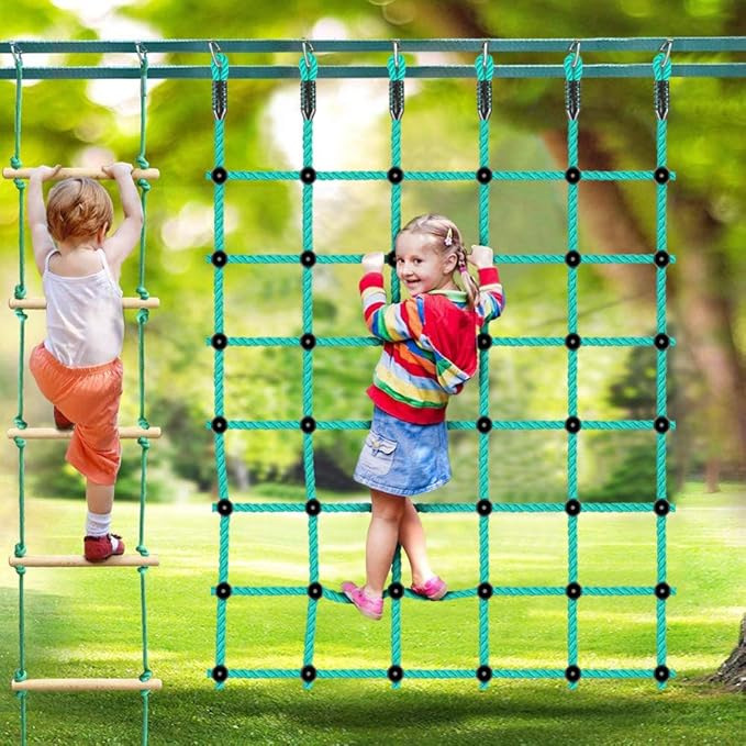 BeneLabel Climbing Cargo Net 49" x 77" Indoor Climbing Net, Outdoor Cargo Webbing Net Playground Climbing Net for Treehouse 100% Nylon Material Rope Ladder