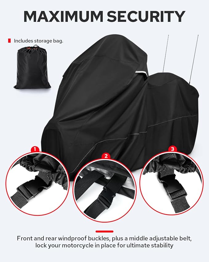 Benlari Motorcycle Cover with Side Top Box Compatible with Harley Davidson Touring Ultra Limited Street Glide Road Glide Electra Glide, Waterproof Motorcycle Cover Outdoor Storage All Weather