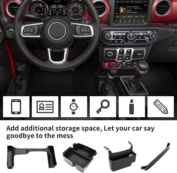 Upgraded 4 Pcs Center Console Organizer Combo Kit Interior Accessories Storage Box Para for 2018 2019 2020 2021 2022 2023 Jeep Wrangler JL JLU and Jeep Gladiator JT JTU,Gear Shift Tray Organizer