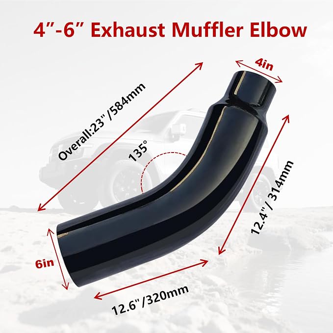 Universal 4" to 6" Exhaust Elbow Pipe with Steel Clamp - Silver Chrome or Black Painted for Car, Truck & Diesel
