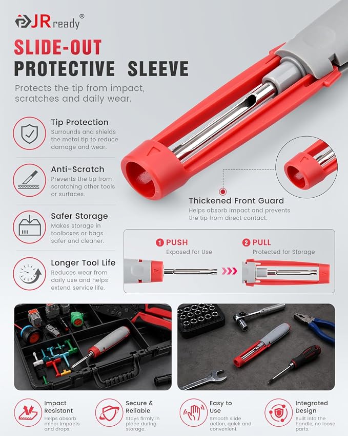 JRready ACTCRH7A05 Deutsch Pin Removal Tool Set, 16PCS Connector Depinning Tool Kit with Integrated Slide-Out Protective Sleeve, with Steel RT1 Terminal Extractor Tools for DT DTM DTP HD30 Connectors