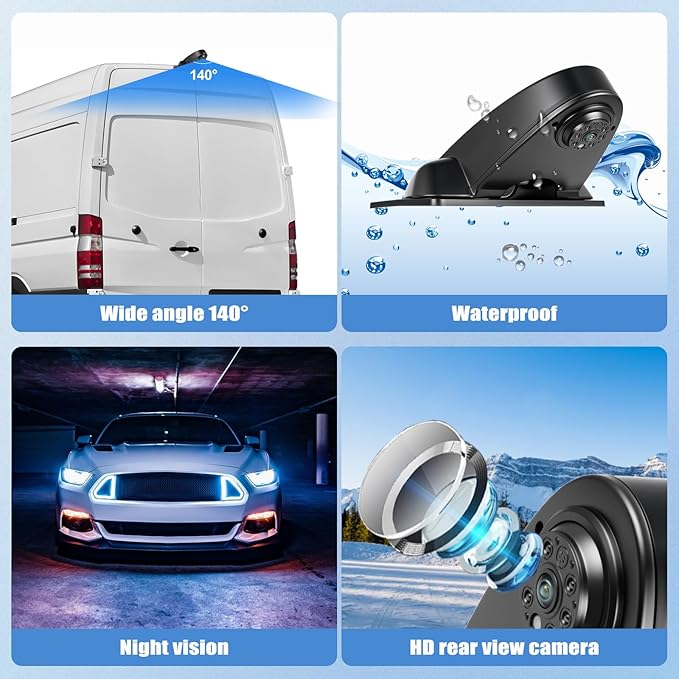 Camecho Top Rear Dual Backup Camera Rear View Compatible for Mercedes Benz Sprinter 2010-2019 Van Truck AHD IR Night Vision Waterproof Roof Mount Reversing Brake Light Parking Assist Replaces