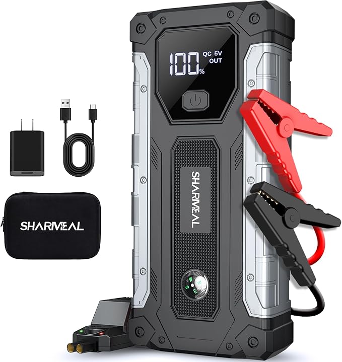 Sharmeal Car Jump Starter 5000A, Jump Starter Battery Pack for 10.0L Gas and 9.0L Diesel, 12V Portable Jump Box with LED Light