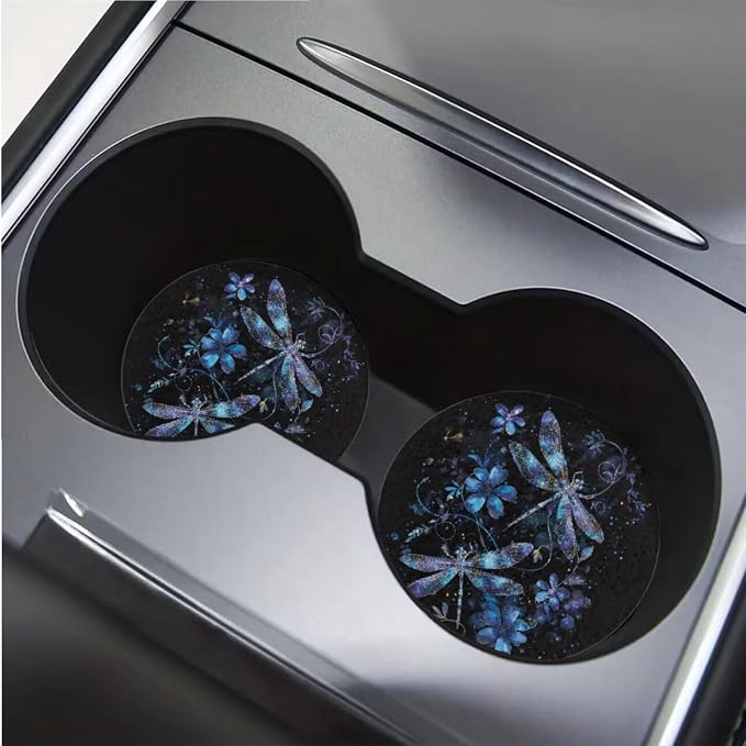 BIGCARJOB Purple Dragonfly Auto Front Rear Seat Cover Full Set 12 Pcs Dragonfly Print Car Interior Accessories Set Womens Cute Seat Protective Universal Steering Wheel Covers Armrest Pads