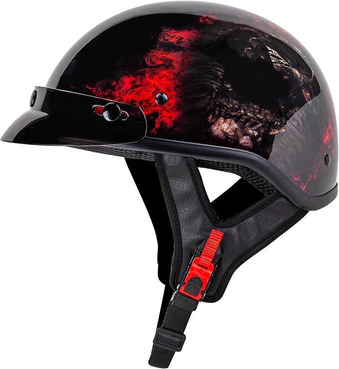 Cartman Cruiser Scooter Motorcycle Half Face Helmet, Red Skull USA Graphics, DOT Approved for Bike Scooter ATV UTV Chopper Small