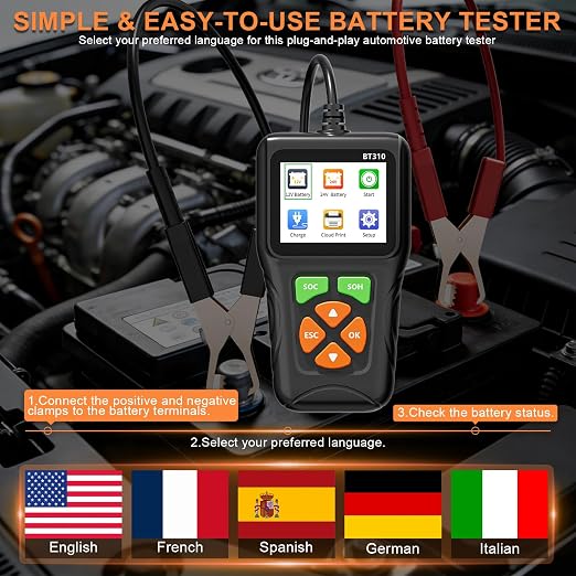12V/24V Car Battery Load Tester Automotive – 100-2000 CCA Alternator & Charging Analyzer, QR Code Cloud Report No App Needed, for Car Truck SUV Motorcycle Snowmobile Boat