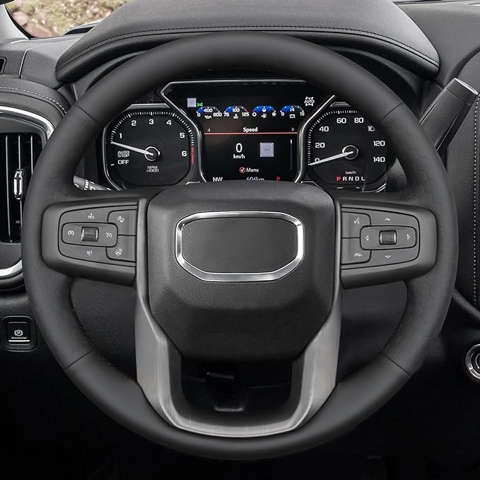 MEWANT DIY Stitching Car Steering Wheel Protector Wrap Cover for GMC Sierra 1500 2019-2023 / Sierra 1500 Limited 2022 / Sierra 2500 2020-2024 / Sierra 3500 2020-2024 / Yukon (XL) 2021-2023 Accessories