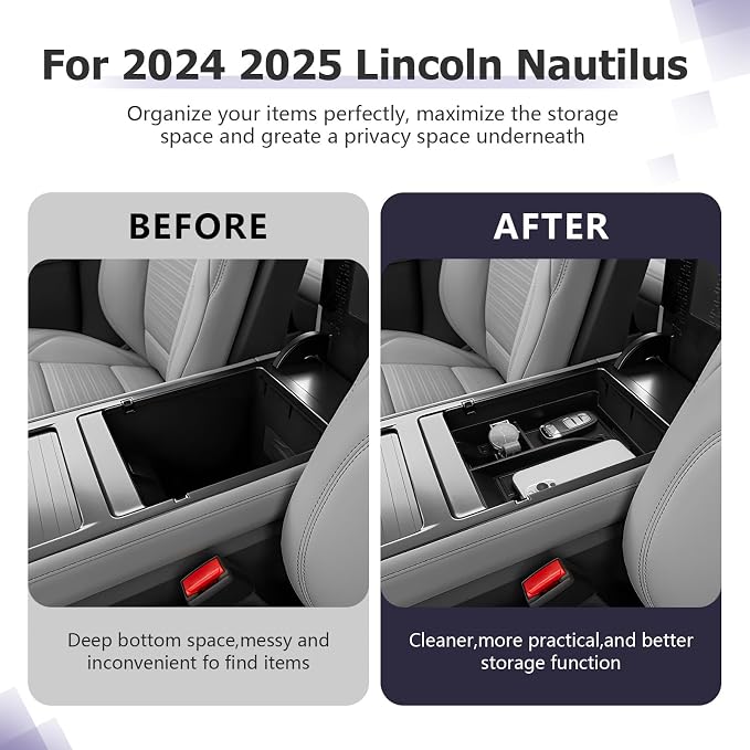 LUWU Lincoln Nautilus Center Console Organizer Compatible with 2024 2025 2026 Lincoln Nautilus Premiere/Reserve/Black Label Accessories Armrest Console Organizer Armrest Insert Tray 2026 Lincoln Black