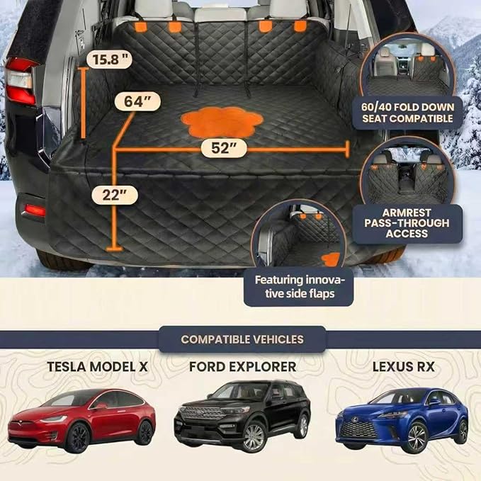Split Cargo Liner for SUV – for Dogs & Pets, Heavy-Duty, 100% Waterproof Trunk Mat & Cargo Cover – Fits 60/40 Split Bench & Armrest Pass-Through – Machine Washable, Non-Slip, Durable
