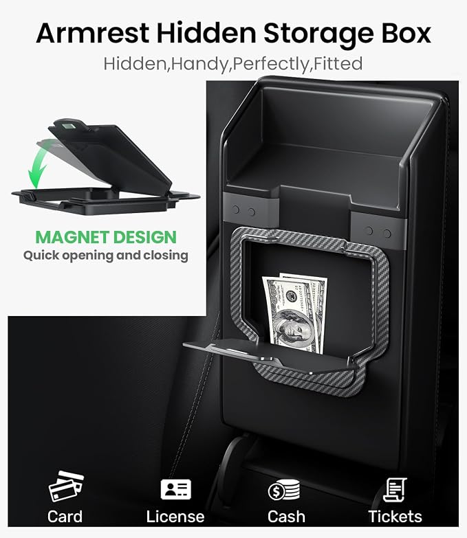 Zanch Tesla New Model Y Juniper & Model 3 Center Console Organizer [Noise-Free, Slide Smoothly] Double Layer Storage Space - Model 3 (2024~2026)/Model Y Juniper Accessories, 4PCS