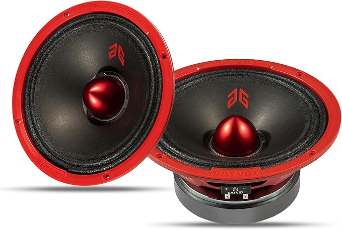 MX80E2 Loudspeaker 8 Inch Midrange 640 Watts 4 Ohms Red Bullet, Premium Quality Audio Door Speakers for Car or Truck Stereo Sound System, Red (2 Speakers)