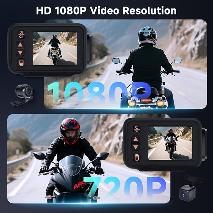 METEESER Motorcycle Front and Rear Dash Cam,2inch Touch Screen,1080P Motorbike Camera DVR Dashcam,G-Sensor,GPS,Loop Recording,DVR Waterproof,Wide Angle,Bluetooth5.0,32G TF,Dual Lens,Parking Monitor