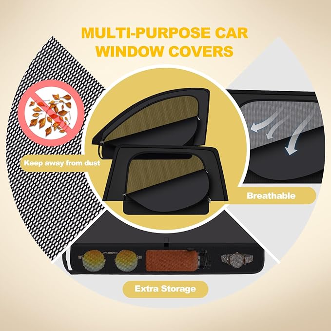 XCBYT F150 Window Sunshades for 2020-2024, Dual Layer Car Window Covers with Breathable Mesh & Blackout Cloth, 99% UV Protection Privacy Curtains for Car Camping, Sleeping & Rest (4 PCS)