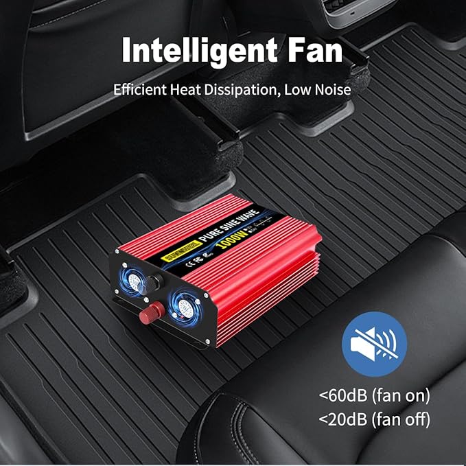 SUNWHEEL 1000W Pure Sine Wave Inverter, 12V DC to 110V/120V AC Power Inverter for RV、Off Grid、Truck with 2 AC outlets and LCD Display