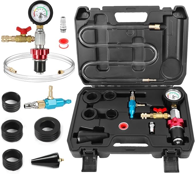MR CARTOOL Coolant Vacuum Refill Kit Cooling System Vacuum Purge Tool with 4 Size Sealing Gaskets,1 Tapered Adapter, 2 Air Fitting, Brass Connector, Coolant Filling Hose for Most Vehicles