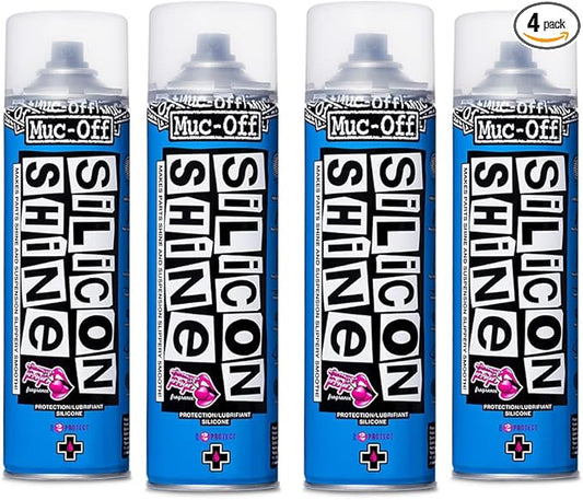 Muc-Off Silicon Shine, 4 Pack - Advanced Polish for Motorcycle Cleaning and Maintenance - Protective High Gloss Coating Silicone Spray for Motorcycles, Bicycles, UTV & ATVs