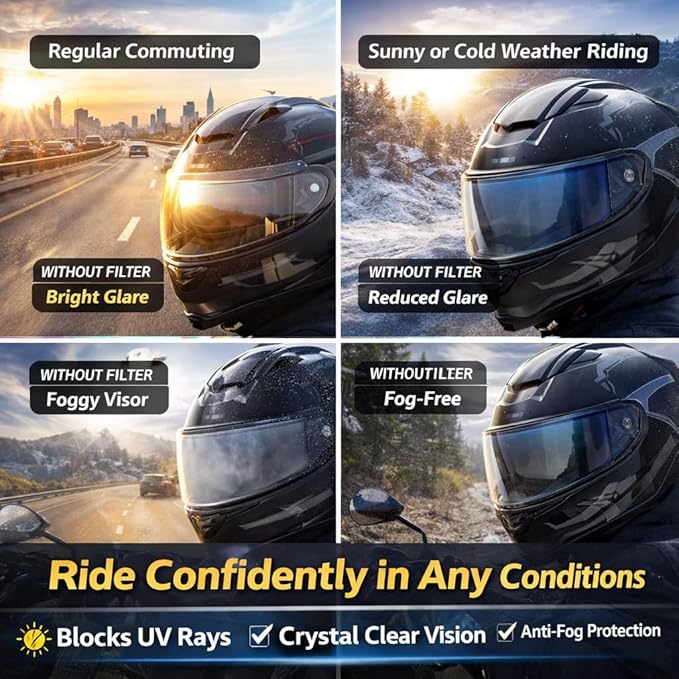 Universal Helmet Visor Anti-UV and Anti-Fog Combined Film - Ideal for Motorcycle Helmet Lens, Alternative to Insert Lens - Ultra HD Helmet Shield Films, Anti-Steaming, Safer Rides